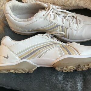 Nike White and Gold Athletic Golf Shoes